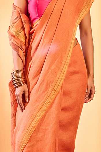 Buy Dressfolk Orange Linen Border Woven Saree With Unstitched Blouse Piece Online at Aza Fashions Buy_Dressfolk_Orange Linen Border Woven Saree With Unstitched Blouse Piece _Online_at_Aza_Fashions