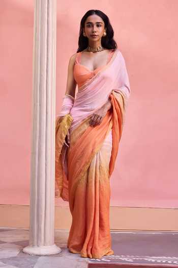 Dressfolk Ombre Linen Saree With Unstitched Blouse Piece 