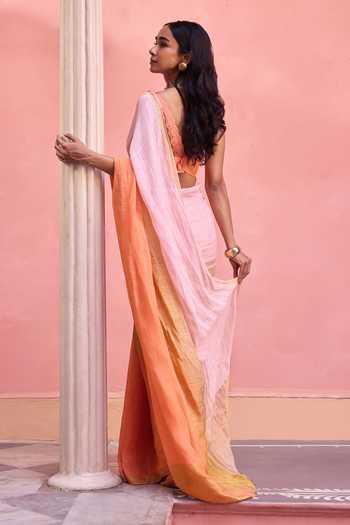 Dressfolk Ombre Linen Saree With Unstitched Blouse Piece 