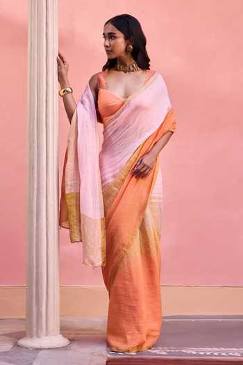 Dressfolk Pink Linen Ombre Saree With Unstitched Blouse Piece Online at Aza Fashions Dressfolk_Pink Linen Ombre Saree With Unstitched Blouse Piece _Online_at_Aza_Fashions