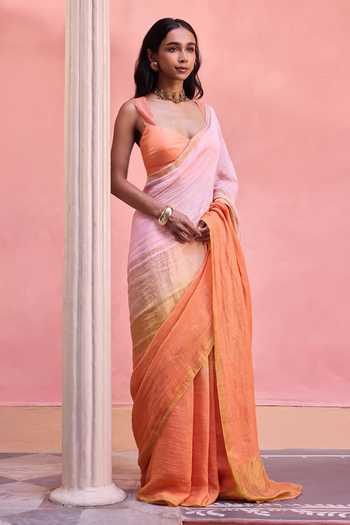 Buy Dressfolk Pink Linen Ombre Saree With Unstitched Blouse Piece Online at Aza Fashions Buy_Dressfolk_Pink Linen Ombre Saree With Unstitched Blouse Piece _Online_at_Aza_Fashions