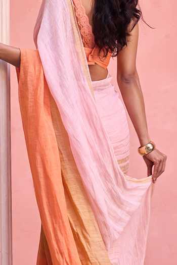 Shop Dressfolk Pink Linen Ombre Saree With Unstitched Blouse Piece Online at Aza Fashions Shop_Dressfolk_Pink Linen Ombre Saree With Unstitched Blouse Piece _Online_at_Aza_Fashions