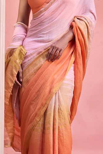 Buy Dressfolk Pink Linen Ombre Saree With Unstitched Blouse Piece Buy_Dressfolk_Pink Linen Ombre Saree With Unstitched Blouse Piece