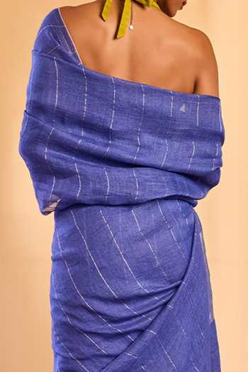Dressfolk Blue Linen Handwoven Saree With Unstitched Blouse Piece Online at Aza Fashions Dressfolk_Blue Linen Handwoven Saree With Unstitched Blouse Piece _Online_at_Aza_Fashions
