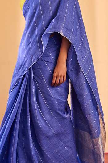 Buy Dressfolk Blue Linen Handwoven Saree With Unstitched Blouse Piece Online at Aza Fashions Buy_Dressfolk_Blue Linen Handwoven Saree With Unstitched Blouse Piece _Online_at_Aza_Fashions