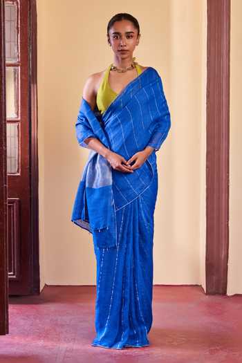 Dressfolk Handwoven Linen Saree With Unstitched Blouse Piece 