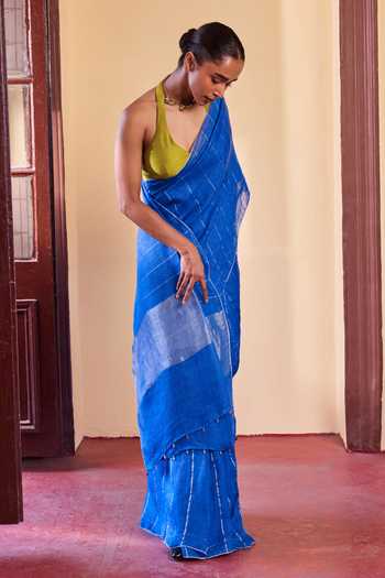 Dressfolk Handwoven Linen Saree With Unstitched Blouse Piece 