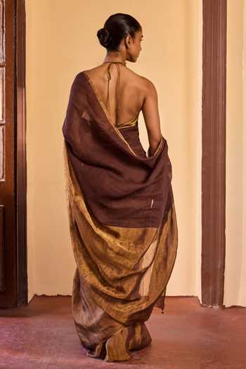Dressfolk Handwoven Half Linen Saree With Unstitched Blouse 