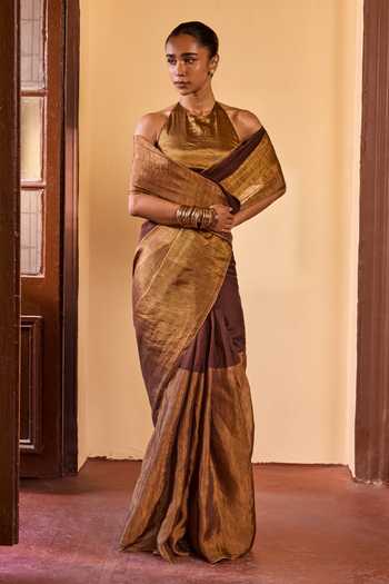 Dressfolk Handwoven Half Linen Saree With Unstitched Blouse 