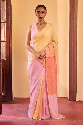 Buy Dressfolk Pink Linen Big Check Saree With Unstitched Blouse Piece Online at Aza Fashions Buy_Dressfolk_Pink Linen Big Check Saree With Unstitched Blouse Piece _Online_at_Aza_Fashions