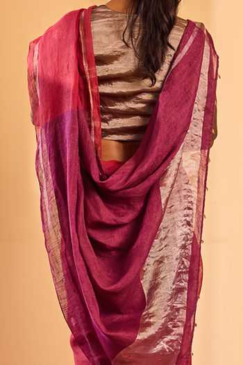 Buy Dressfolk Red Linen Saree With Unstitched Blouse Piece Buy_Dressfolk_Red Linen Saree With Unstitched Blouse Piece