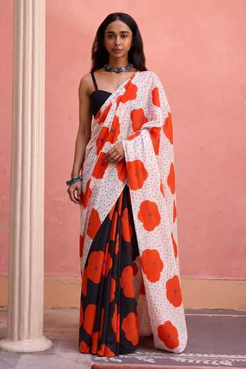 Buy Dressfolk Black Cotton Printed Floral Saree With Unstitched Blouse Piece Online at Aza Fashions Buy_Dressfolk_Black Cotton Printed Floral Saree With Unstitched Blouse Piece _Online_at_Aza_Fashions