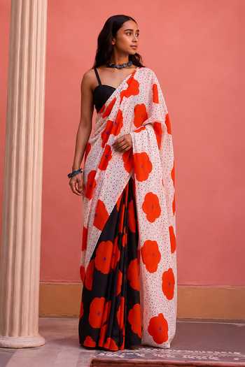 Dressfolk Printed Floral Cotton Saree With Unstitched Blouse Piece 