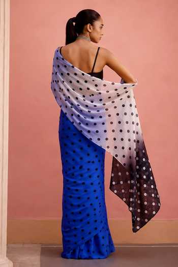 Dressfolk Polka Dot Print Saree With Unstitched Blouse Piece 