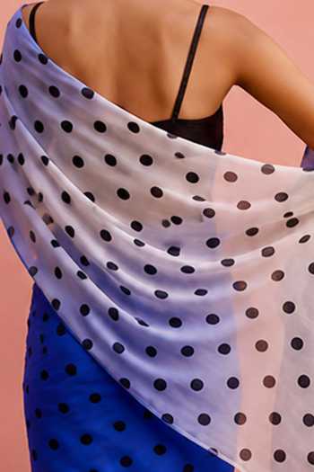Dressfolk Blue Cotton Polka Dot Print Saree With Unstitched Blouse Piece Online at Aza Fashions Dressfolk_Blue Cotton Polka Dot Print Saree With Unstitched Blouse Piece _Online_at_Aza_Fashions