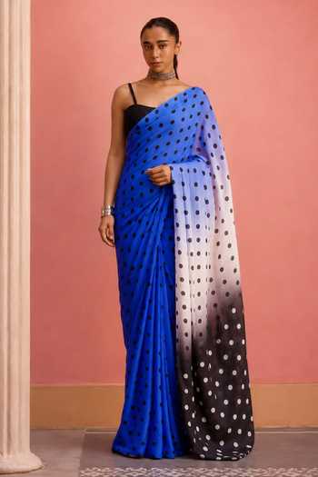 Buy Dressfolk Blue Cotton Polka Dot Print Saree With Unstitched Blouse Piece Online at Aza Fashions Buy_Dressfolk_Blue Cotton Polka Dot Print Saree With Unstitched Blouse Piece _Online_at_Aza_Fashions