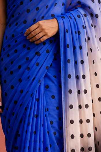 Buy Dressfolk Blue Cotton Polka Dot Print Saree With Unstitched Blouse Piece Buy_Dressfolk_Blue Cotton Polka Dot Print Saree With Unstitched Blouse Piece