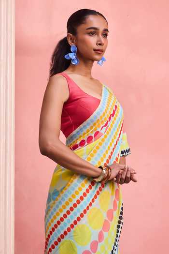 Dressfolk Multi Color Cotton Scoop Neck Printed Saree With Unstitched Blouse Online at Aza Fashions Dressfolk_Multi Color Cotton Scoop Neck Printed Saree With Unstitched Blouse _Online_at_Aza_Fashions