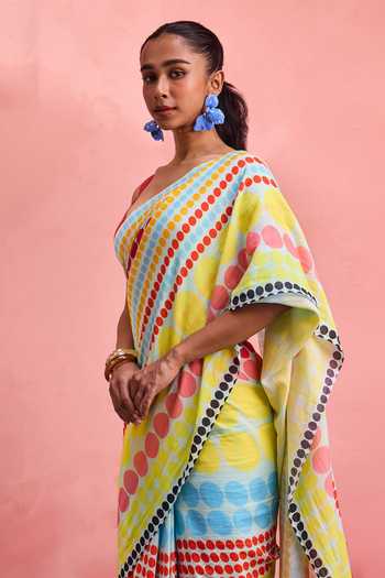Shop Dressfolk Multi Color Cotton Scoop Neck Printed Saree With Unstitched Blouse Online at Aza Fashions Shop_Dressfolk_Multi Color Cotton Scoop Neck Printed Saree With Unstitched Blouse _Online_at_Aza_Fashions