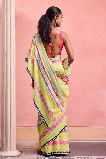 Dressfolk Printed Cotton Saree With Unstitched Blouse 