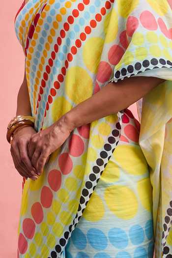 Buy Dressfolk Multi Color Cotton Scoop Neck Printed Saree With Unstitched Blouse Buy_Dressfolk_Multi Color Cotton Scoop Neck Printed Saree With Unstitched Blouse