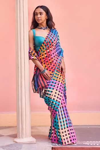 Dressfolk Multi Color Cotton Printed Saree With Unstitched Blouse Set Online at Aza Fashions Dressfolk_Multi Color Cotton Printed Saree With Unstitched Blouse Set _Online_at_Aza_Fashions