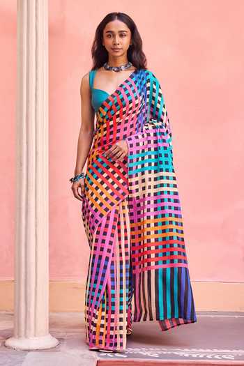 Dressfolk Printed Cotton Saree With Unstitched Blouse Set 