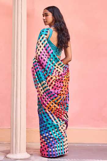 Dressfolk Printed Cotton Saree With Unstitched Blouse Set 
