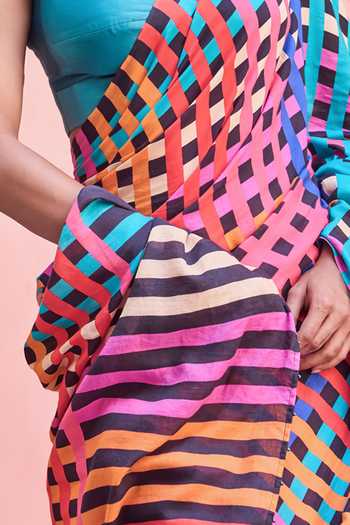 Dressfolk Multi Color Cotton Printed Saree With Unstitched Blouse Set at Aza Fashions Dressfolk_Multi Color Cotton Printed Saree With Unstitched Blouse Set _at_Aza_Fashions