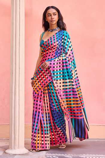 Buy Dressfolk Multi Color Cotton Printed Saree With Unstitched Blouse Set Buy_Dressfolk_Multi Color Cotton Printed Saree With Unstitched Blouse Set