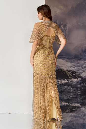 Geisha Designs Susanna Embellished Gown With Cape 