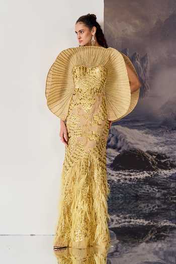 Geisha Designs Lori Radial Pleated Capelet Gown 