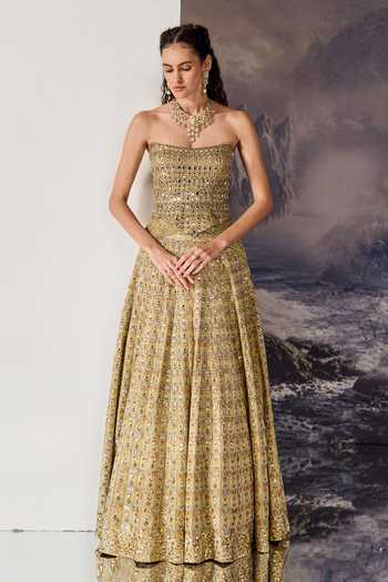 Geisha Designs Franca Mirror Embellished Corset & Lehenga Set 