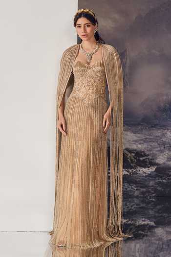 Geisha Designs Santina Embroidered Gown & Cape Set 