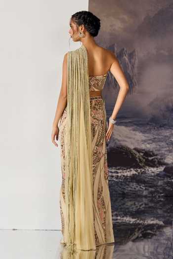 Geisha Designs Neve Pre-Draped Saree With Bandeau Blouse 