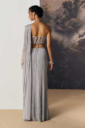 Geisha Designs Ayla Pre-Draped Saree With Caged Lattice Blouse 