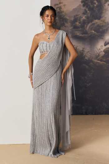Geisha Designs Ayla Pre-Draped Saree With Caged Lattice Blouse 