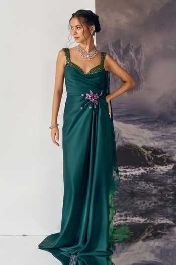 Geisha Designs Rosalind Embellished Draped Saree Gown
