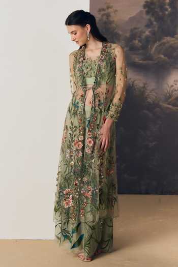 Geisha Designs Meadow Embroidered Jacket & Sharara Set