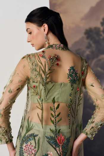 Geisha Designs Meadow Embroidered Jacket & Sharara Set