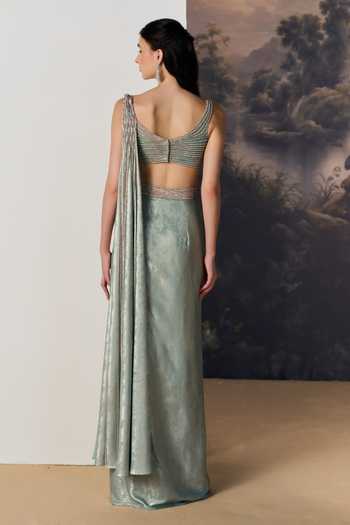 Geisha Designs Salacia Mint Draped Blouse & Skirt Set