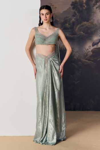 Geisha Designs Salacia Mint Draped Blouse & Skirt Set