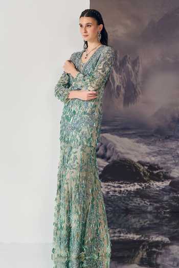 Geisha Designs Green Viscose, Polyester, Nylon Scoop Neck, Elysia Kurta And Sharara Co-ord Set Online at Aza Fashions Geisha Designs_Green Viscose, Polyester, Nylon Scoop Neck, Elysia Kurta And Sharara Co-ord Set _Online_at_Aza_Fashions