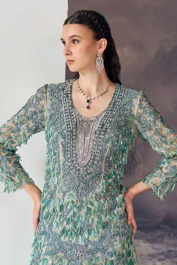 Buy Geisha Designs Green Viscose, Polyester, Nylon Scoop Neck, Elysia Kurta And Sharara Co-ord Set Online at Aza Fashions Buy_Geisha Designs_Green Viscose, Polyester, Nylon Scoop Neck, Elysia Kurta And Sharara Co-ord Set _Online_at_Aza_Fashions
