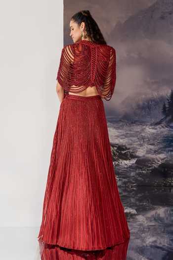 Geisha Designs Scarlett Beaded Lehenga Set With Capelet