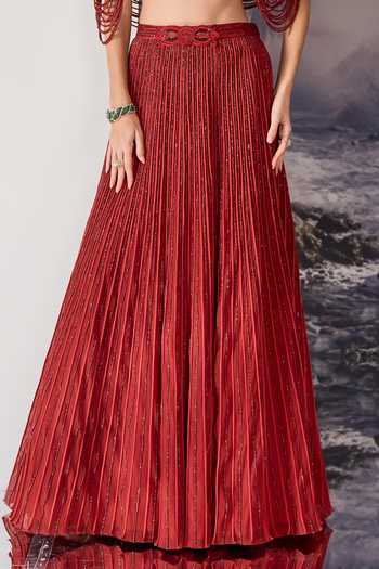 Buy Geisha Designs Red Viscose, Nylon High , Open Scarlett Beaded Lehenga Set With Capelet Online at Aza Fashions Buy_Geisha Designs_Red Viscose, Nylon High , Open Scarlett Beaded Lehenga Set With Capelet _Online_at_Aza_Fashions