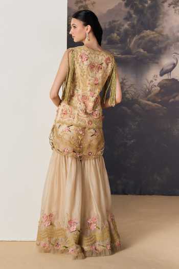Geisha Designs Seona Embroidered Waistcoat & Sharara Set 