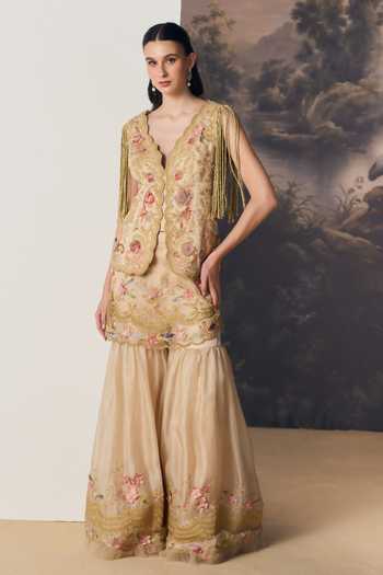 Geisha Designs Seona Embroidered Waistcoat & Sharara Set 