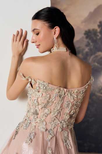 Buy Geisha Designs Pink Viscose, Nylon Off-shoulder Juliette Embroidered Top And Sharara Set Online at Aza Fashions Buy_Geisha Designs_Pink Viscose, Nylon Off-shoulder Juliette Embroidered Top And Sharara Set _Online_at_Aza_Fashions