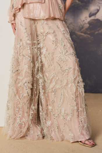 Shop Geisha Designs Pink Viscose, Nylon Off-shoulder Juliette Embroidered Top And Sharara Set Online at Aza Fashions Shop_Geisha Designs_Pink Viscose, Nylon Off-shoulder Juliette Embroidered Top And Sharara Set _Online_at_Aza_Fashions